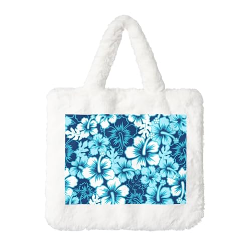 Sac à main en peluche bleu et blanc grand sac fourre-tout femme