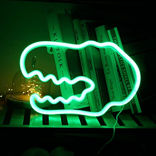 Image of Dinosaur Neon Sign Night Light, LoveNite USB & Battery Operated Glowing Neon Decorative Green Color LED Light Wall Decor for Room Party Bar Decorations (DinosaurC)