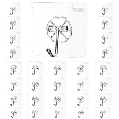 Image of Misamo Enterprise PVC Wall Hooks for Bathroom Accessories Without Drill, Pack of 30, Transparent