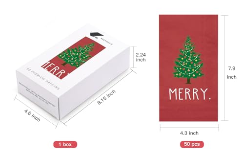 WRAPAHOLIC 50Pcs Christmas Paper Napkins - 3 Ply Merry Xmas Tree Pattern Guest Disposable Hand Towels for Bathroom, Christmas, Holiday, Party Celebration - 4.3 x 7.9 In – Image 3