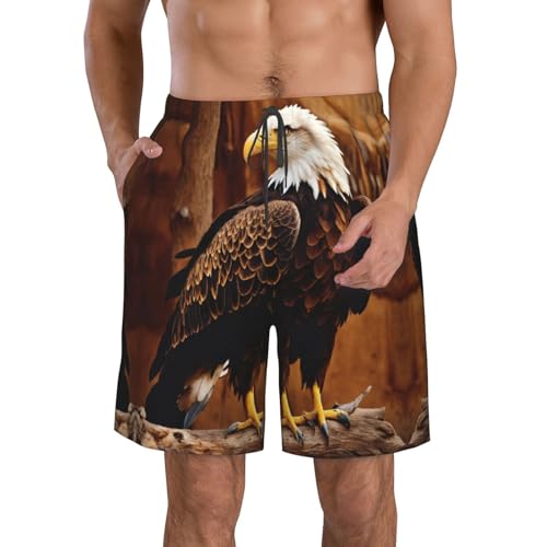 WURTON Flying Eagle Print Mens Swim Trunks Quick Dry Bathing Suits Summer Holiday Beach Board Shorts Pockets