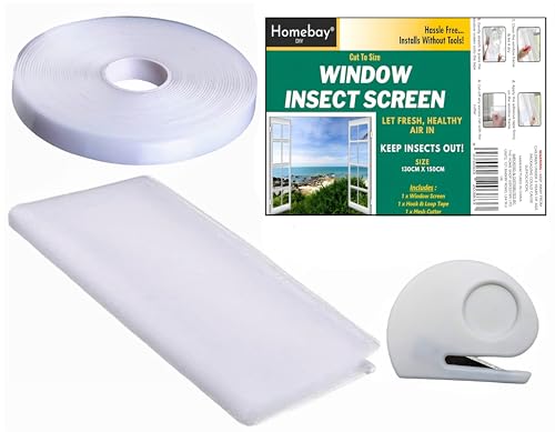 Fly Screens For Windows -Cut To Size Nets to Keep Bugs & Mosquito out Window Insect Screen Fine Mesh With Impoved Mushroom Hook Adhesive Tape & Cutter
