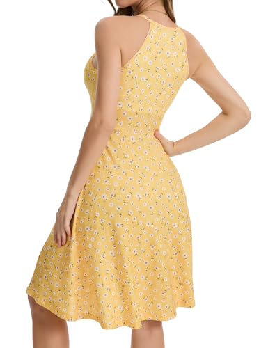 Image of JOYSHAPER Built in Bra Summer Dress Casual Beach Sundress Flowy Halter Dress with Pockets