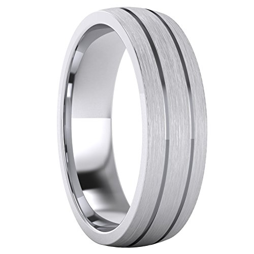 Heavy Solid Sterling Silver 6mm Unisex Wedding Band Comfort Fit Domed Ring Two Grooves Brushed Surface3