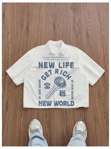 Men's Summer Oversized Shirts Letter Graphic Button Down Short Sleeve Casual Vintage Shirt Streetwear3