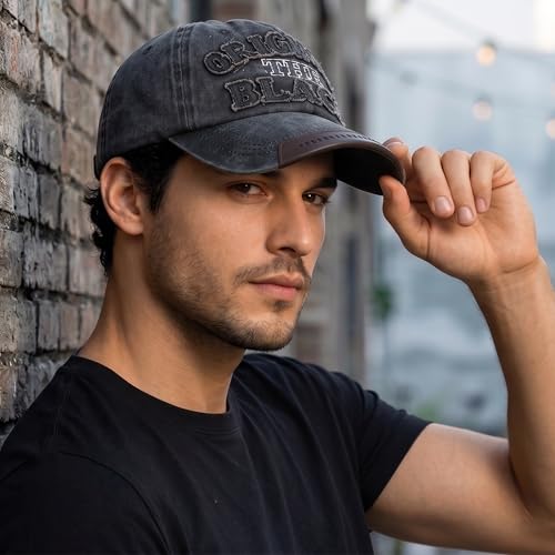 Image of Unisex Vintage Washed Cotton Baseball Cap for Men and Women | Distressed Style Adjustable Dad Hat with Letter Embroidery for Sun Protection, Sports & Casual Wear - Charcoal Black