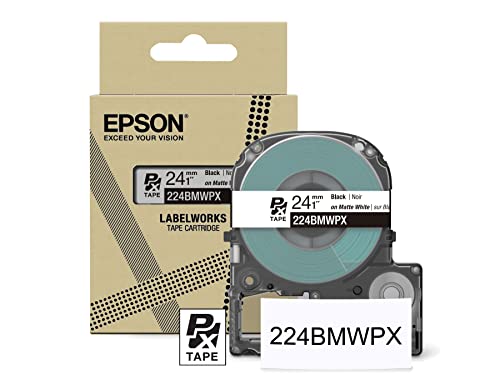 Epson LABELWORKS 224BMWPX Genuine PET (Polyester) Tape Cartridge - Black on Matte White Designer Craft Label Maker Tape - 1