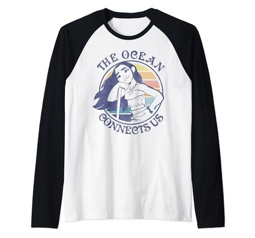 Disney Moana The Ocean Connects Us Sunset Fleece Raglan Baseball Tee, Black