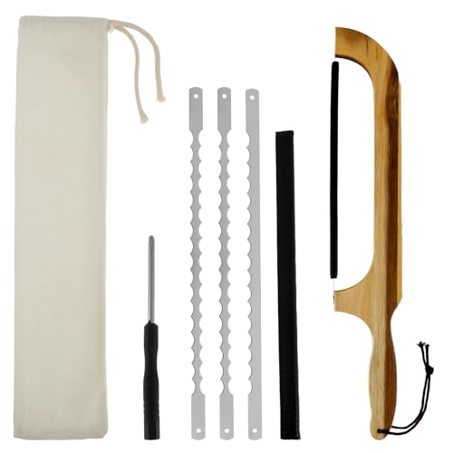 HSHGZSR Sourdough Bread Knife, Bow Bread Knife, Bread Bow Knife, Bread Slicer, Sourdough Cutter, Bread Saw Knife, Sourdough Bread Slicer with 3 Stainless Steel Serrated Blades for Homemade Bread