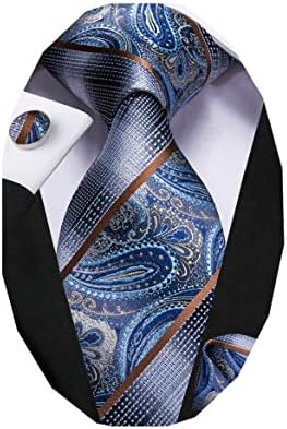 Dubulle Mens Blue Paisley Tie Woven Silk Necktie for Men Set Pocket Square with Cufflinks