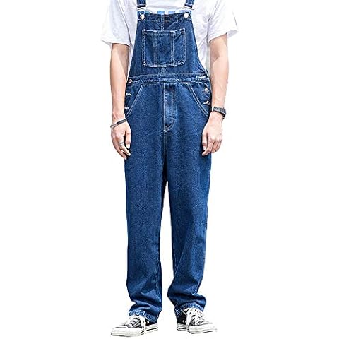 FANSU Men Denim Overalls with Knee Pads Cover