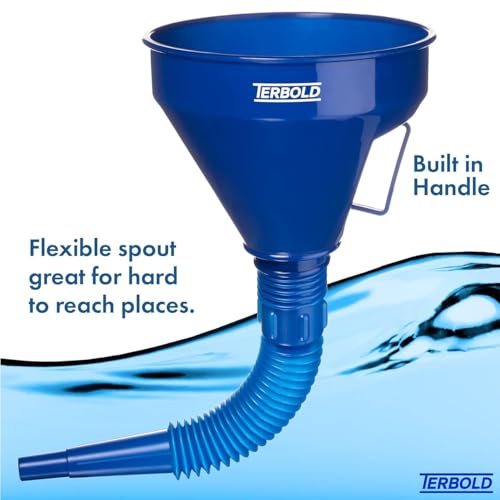 Image of Automotive Flex Funnel with Hose | Wide Mouth Flexible Oil Funnel for Automotive Use - Gas, Transmission Fluid, Car Fuel, Oil Change (Blue)