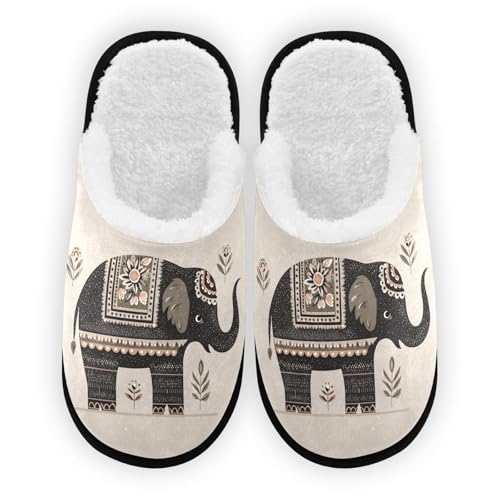 Retro Beige Mandala Elephant Slippers For Women Men Soft Memory Foam Non-Slip Animal Winter Indoor House Shoes Travel Slipper