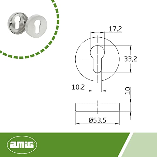 Miniatura 3 de Amig - Bocallave Para Cilindros Europerfil - Embellecedor De Acero Inoxidable 18 8 - Ø53,5 Mm Y 10 Mm De Espesor - Recorte Estándar 33,2 Mm - Acabado Plateado Mate - Mod. 3