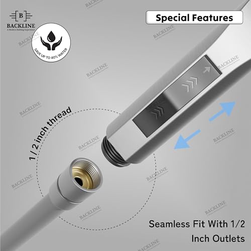 Image of Backline Water Saving Jet Spray for Toilet | Health Faucet for Toilets | ABS Hand Gun with Hose Pipe 1.2 Meter and Wall Hook /Holder | Bathroom Bidet Spray (Brushed - Full Set (Gun + Hose + Hook))