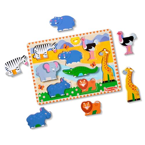Image of Melissa & Doug Safari Wooden Chunky Puzzle (8 pcs), Educational Screen Free Activity for Toddler, Preschoolers and Kids Ages 2+ - FSC Certified (Pack of 12)