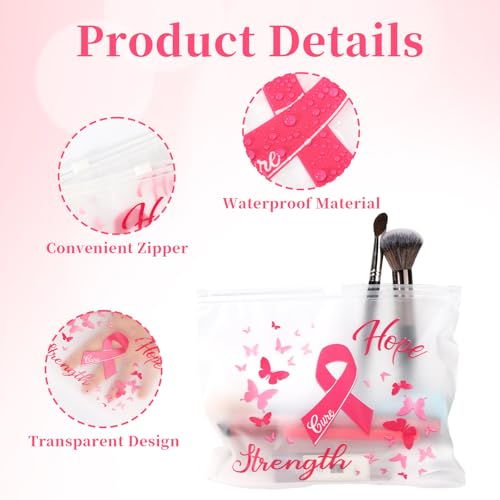 50pcs Breast Awareness Items Makeup Bags, 7.68x6.1in EVA Material Waterproof Pink Ribbon Cosmetic Travel Toiletry Bag for Female Inspirational Gift Woman Make Up Pouch Accessories ﻿4