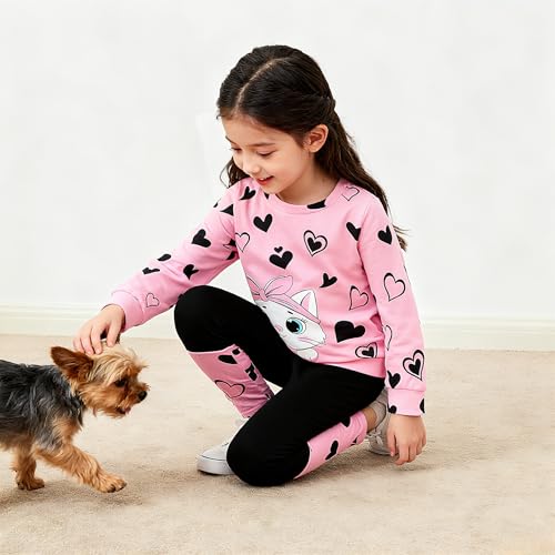 Image of Kids Toddler Girl Clothes Heart Letter Print Long-sleeved round collar top+Letter Print Pants Outfits Set
