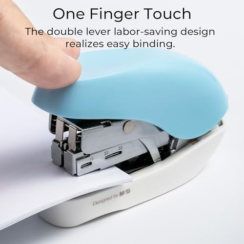 Image of M&G Mini Stapler with Staples, Small Blue Effortless Stapler Set, 20 Sheet Capacity, One Finger, 1000 Standard Staples, Office staplers for Desk, Easy to Load
