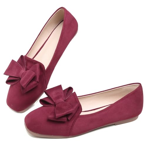 Stunner Ballet Flats for Women Fashion Square Toe Bowknot Flats Comfortable Dress Flats Casual Slip On Work Flats4