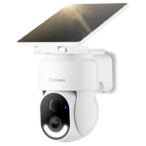 GALAYOU 2K Camera Surveillance WiFi Exterieure sans Fil - Camera Exterieur sans Fil Solaire, 2.4GHz, 360° PTZ Suivi, PIR + Alarme Sonore/Lumière, Audio...
