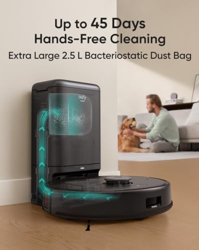 Stacja samooczyszczania eufy Clean X8 Pro Robotic Vacuum, duża moc ssania Twin-Turbine 2 × 4000 Pa, szczotka Active Detangling Roller Brush i Nawigacja laserowa iPath