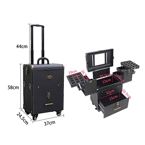 Valigetta per trucchi e trucchi, trolley da viaggio, con ruote, carrello di bellezza a più scomparti per cosmetici e accessori, rosa