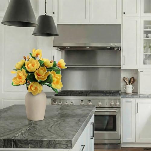 Image of Decor & More 2 PCS Artificial Flowers Bunch - Silk Magnolia Bouquet Long Stem for Vase | Artificial Flower for Decoration | Long Artificial Flowers for Big Vase, Home & Wedding Decor (Without Pot)