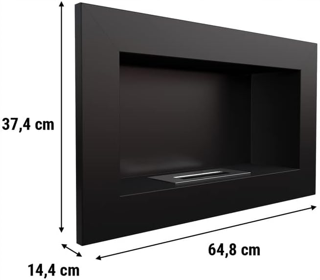 KRATKI Golf Indoor Bioethanol Fireplace Wall-Mounted Biocontainer 0.2 l TÜV Certified Black Powder Coated Steel 37 x 64 cm Plus Aromatherapy Set