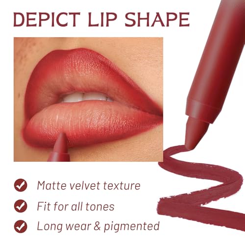 Image of Brick Red Matte Lip Liner Pencil - Smooth & Moisturizing Lip Pencil for Precise Contour, Rich Color Payoff, Lightweight Everyday Lip Makeup, Twist-Up Design,05#
