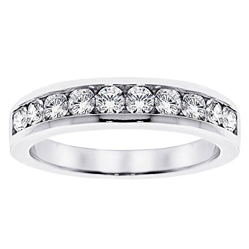 1.00 CT TW Channel Set Round Diamond Anniversary Wedding Ring in 14k White Gold