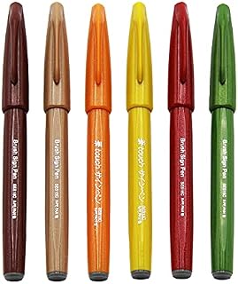 Pentel Brush Sign Pen SES15C - Brush Nib - Fibre Tip - Autumn Tones - Set of 6