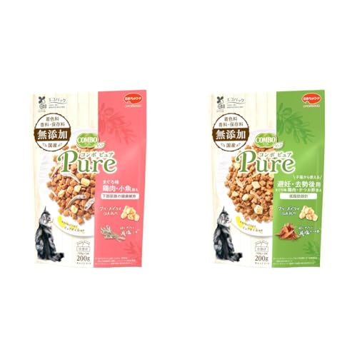 【セット買い】コンボ キャットフード ピュア キャット 【無添加素材使用】 【国産】 【小分包装】 まぐろ味・鶏肉・小魚添え 200g + コンボピュアキャット避妊・去勢後用【無添加素材使用】【国産】【小分包装】まぐろ味・鶏肉・かつお節添え200g