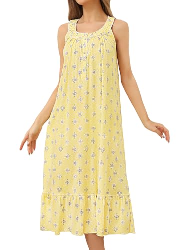 Image of MZROCR Cotton Nightgowns for Women Soft Sleeveless Night Gown for Adult Women Ruffle Sleepwear