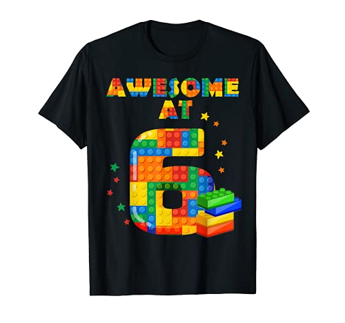 Camisa de cumpleaños para niños 6 bloques de construcción de ladrillos de fiesta Camiseta