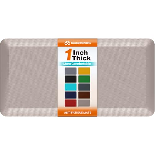 Image of Kitchen Mats for Floor, 1 Inch Extra-Thick Kitchen Rugs, Non-Slip & Waterproof Standing Desk Mat, Comfort Anti Fatigue Mats for Kitchen Floor, Home, Sink, Office (20 inch X 39 inch, Khaki)