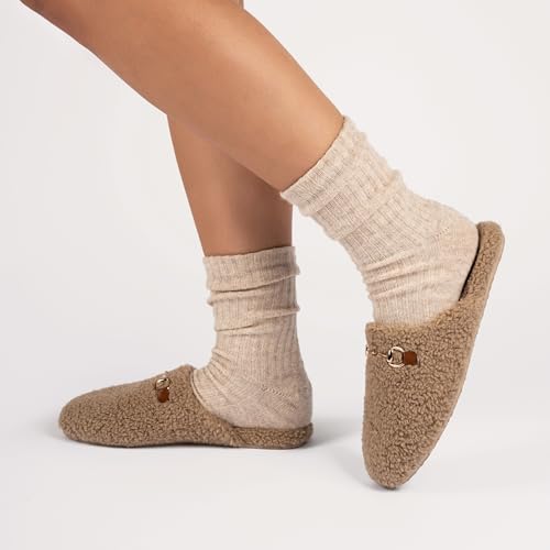 Journee Collection Womens Monnroe Plush Fur Lined Cushioned Scuff Slippers Horse Bit Design Slip On with Durable Sole2