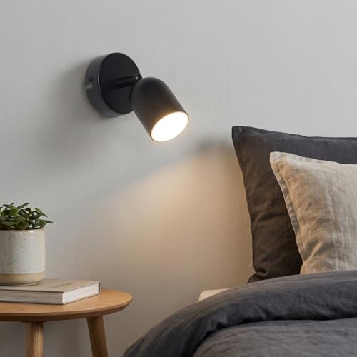 Alpinaluz Aplique de Pared Orientable GU10 en Acero Negro – Foco Basculante Moderno para Dormitorio, Lámpara de Lectura Minimalista para Pared Interior en Salón y Hotel