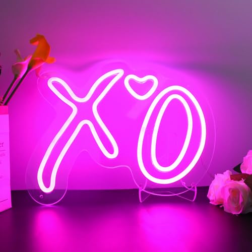 Image of ENUOLI XO Heart Neon Signs, Pink XO LED Neon Light for Wall Home Decor | Dimmable XO Neon Lights Wedding Hanging Wall Decor USB Operated for Bar Pub Cave Club Birthday Party Girls Lover Teens Gift
