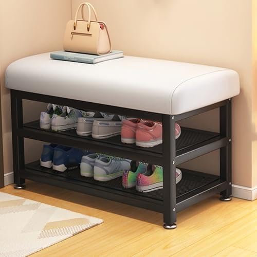Étagère à chaussures en métal durable et banc rembourré pour entrée et salon