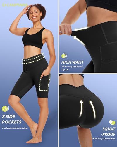 CAMPSNAIL 4 Pack Biker Shorts Women with Pockets – 5"/8" High Waist Tummy Control Workout Gym Yoga Running Compression Shorts2