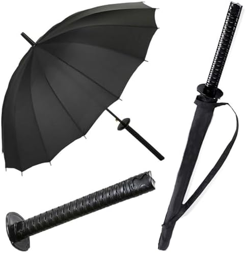 Samurai Umbrella Creative Semi-Automatic Katana,Gifts For Cosplay Decoration. Windproof Outdoor Umbrella.Sun Protection Umbrella Black. (24 Bone-F) image 4