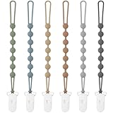 Eascrozn 6 Pack Silicone Pacifier Clip with One-Piece Design for Baby Boys and Girls, BPA Free Soft Flexible Binky Clips with Texture for Baby Essentials