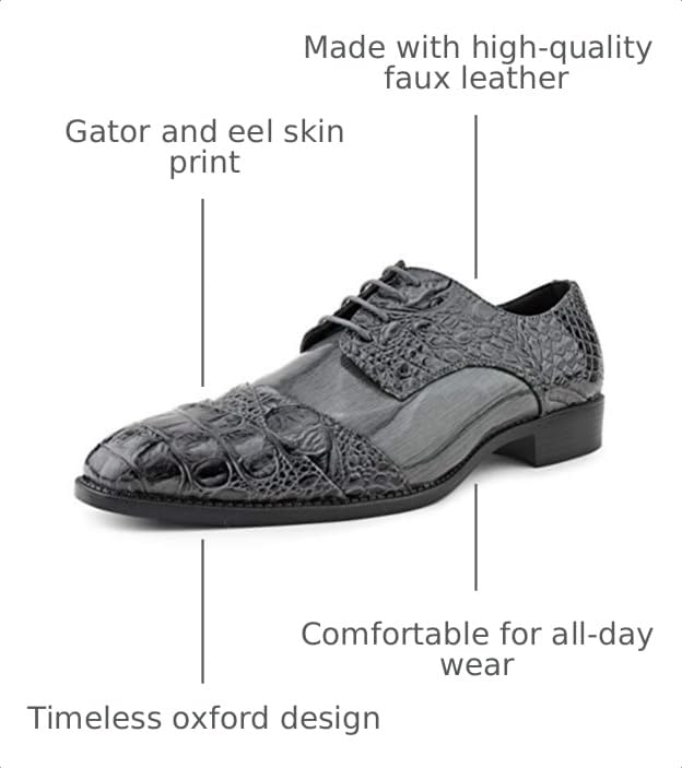 Image of Bolano Bandit Men's Alligator Print Cap-Toe Oxford Dress Shoes | Formal lace-up oxfords with alligator print, folded croc detailing and cap toe for tuxedo and dress wear