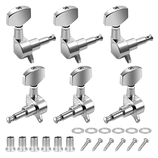 6 Piezas 3L3R Clavijas de Afinación de Guitarra Semicerrada, Cabezas de Máquina Cromadas, Sintonizadores de Bloqueo, Clavijero de Repuesto Plateado, Partes De Guitarra para Acústica Folk Guitarra