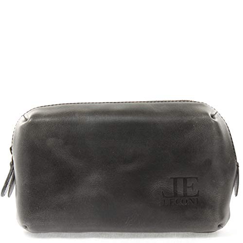 LECONI Utensilientasche Kosmetiktasche Schminktasche Make-Up-Tasche Stiftemappe für Damen Herren aus Büffel-Leder 21x14x8cm dunkelgrau LE9018-buf Cover