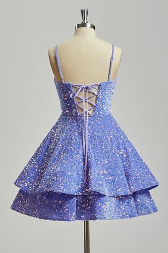 Sparkly Sequin Homecoming Dresses Short Tiered Sweetheart Spaghetti Straps Mini Cocktail Party Gown3