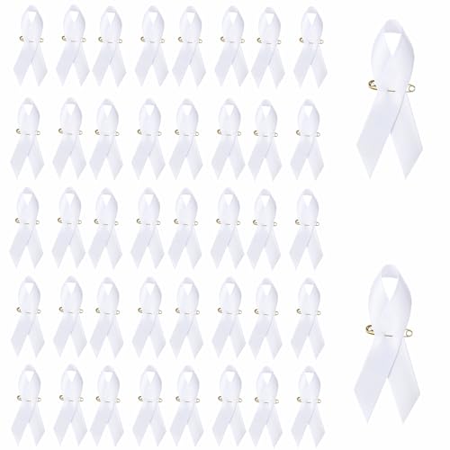 Image of 100pcs White Ribbon Satin Pins Awareness Pins Lung Cancer Awareness for Party Event Supplies Clothing Decoration, 7.5cm