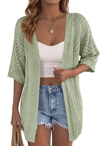 PRETTYGARDEN Women's Lightweight Summer Cardigans 2026 Short Sleeve Knit Crochet