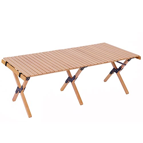 forestalk Mesa Plegable portátil para el Camping, Solid ELM Wood Roll Roll Egg Pizarrita de Picar con Bolsa de Almacenamiento, Resistente Escritorio portátil 120x60x43cm para Aventuras al Aire Libre